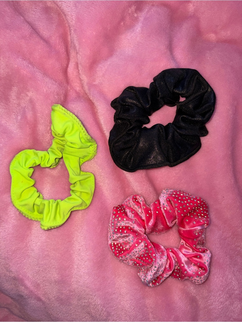 3-Pack Hair Scrunchies - Neon Yellow, Black & Pink